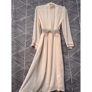Vintage‎ 70's Coquette Ivory lace inset Dress Sz 8
